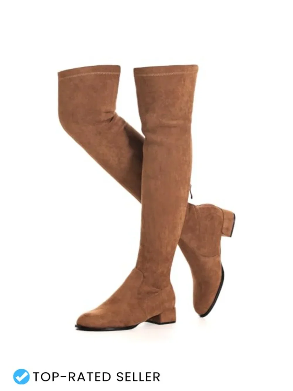 Over the Knee Boots Faux Suede Low Block Heel Stretchy OTK Winter Flat Comfort